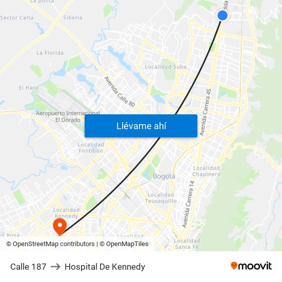 Calle 187 to Hospital De Kennedy map