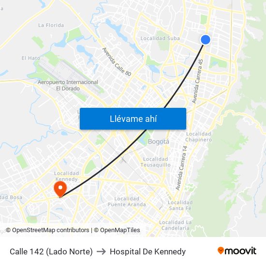 Calle 142 (Lado Norte) to Hospital De Kennedy map