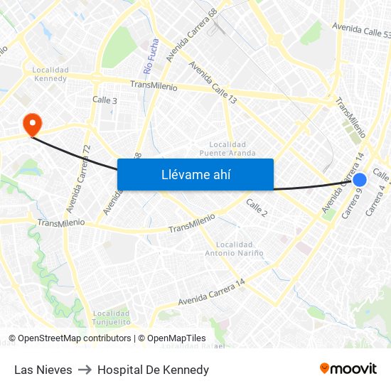 Las Nieves to Hospital De Kennedy map