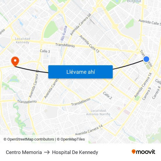 Centro Memoria to Hospital De Kennedy map