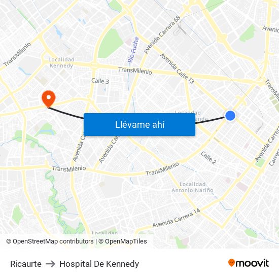 Ricaurte to Hospital De Kennedy map