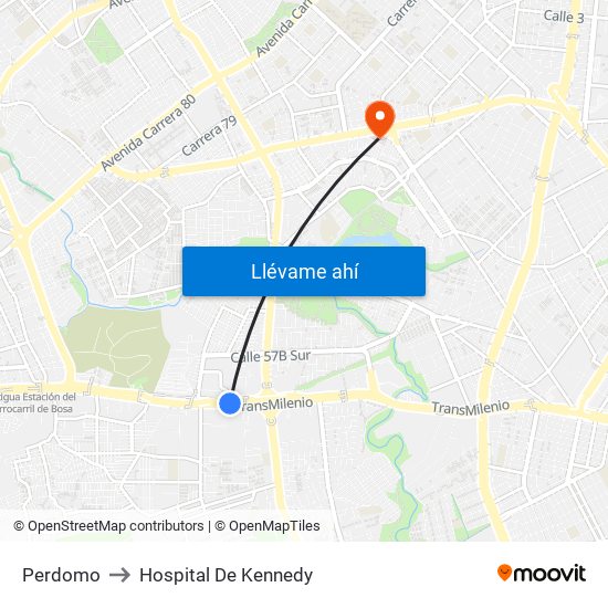 Perdomo to Hospital De Kennedy map