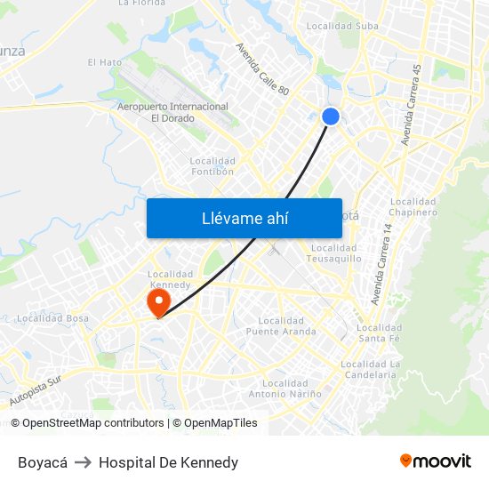 Boyacá to Hospital De Kennedy map