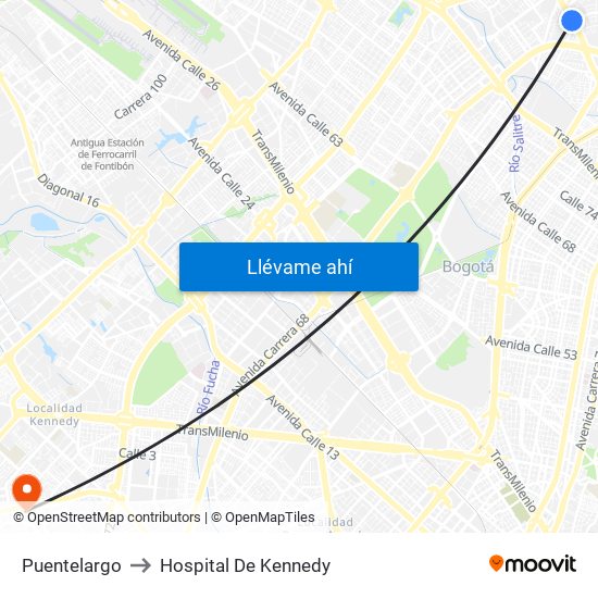 Puentelargo to Hospital De Kennedy map