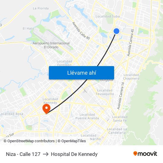 Niza - Calle 127 to Hospital De Kennedy map