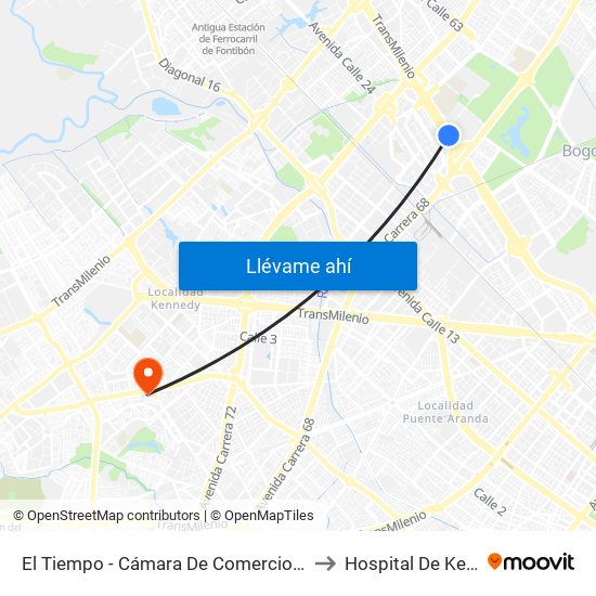 El Tiempo - Cámara De Comercio De Bogotá to Hospital De Kennedy map