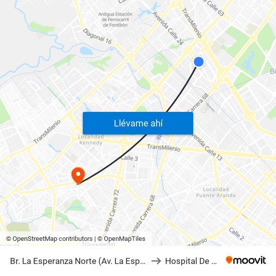 Br. La Esperanza Norte (Av. La Esperanza - Kr 69d) to Hospital De Kennedy map