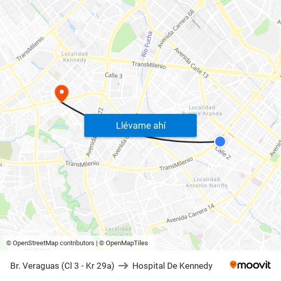 Br. Veraguas (Cl 3 - Kr 29a) to Hospital De Kennedy map