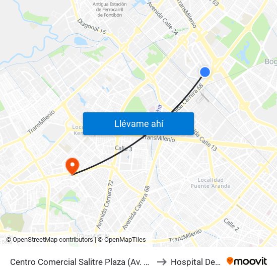 Centro Comercial Salitre Plaza (Av. La Esperanza - Kr 68a) to Hospital De Kennedy map