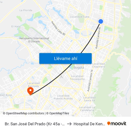 Br. San José Del Prado (Kr 45a - Cl 137) to Hospital De Kennedy map