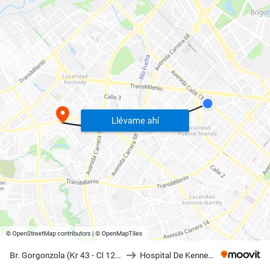 Br. Gorgonzola (Kr 43 - Cl 12b) to Hospital De Kennedy map