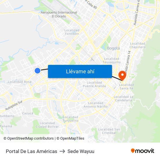 Portal De Las Américas to Sede Wayuu map