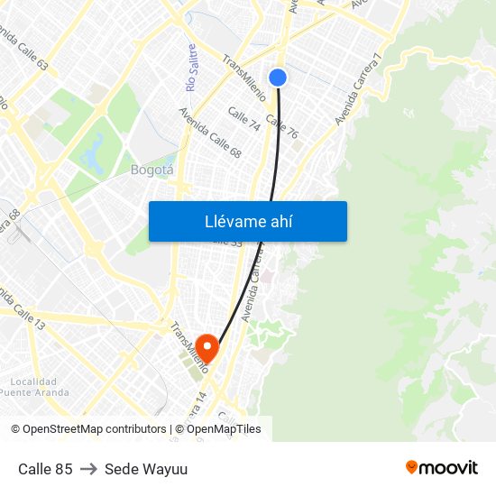 Calle 85 to Sede Wayuu map