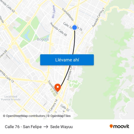 Calle 76 - San Felipe to Sede Wayuu map