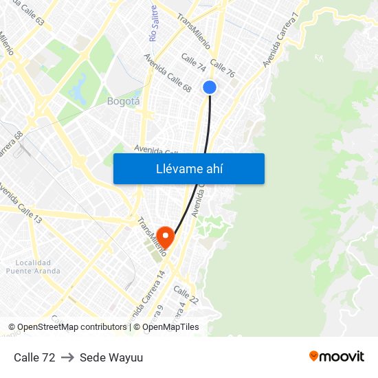 Calle 72 to Sede Wayuu map