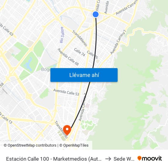 Estación Calle 100 - Marketmedios (Auto Norte - Cl 98) to Sede Wayuu map