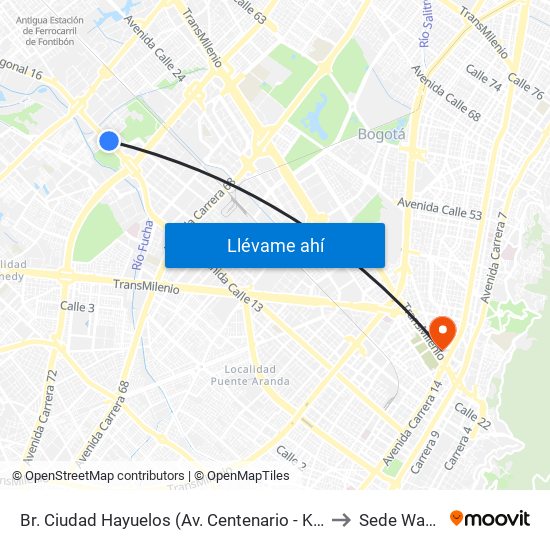 Br. Ciudad Hayuelos (Av. Centenario - Kr 78g) to Sede Wayuu map