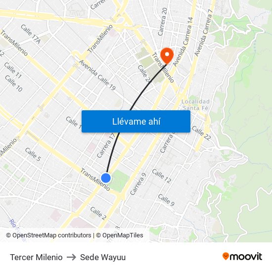 Tercer Milenio to Sede Wayuu map