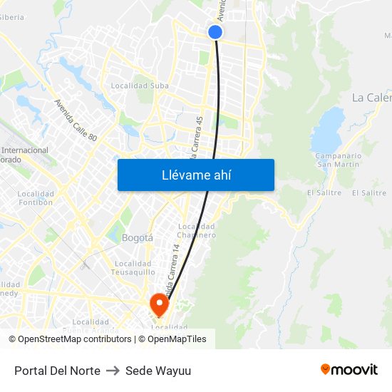 Portal Del Norte to Sede Wayuu map
