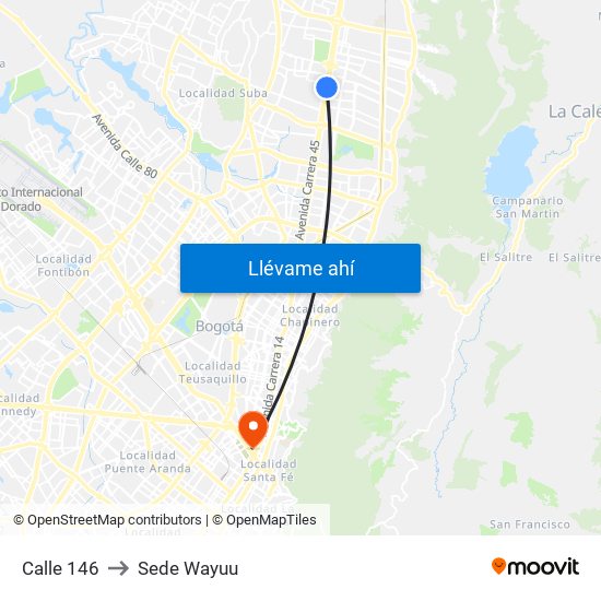 Calle 146 to Sede Wayuu map