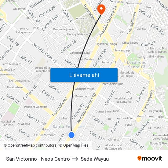 San Victorino - Neos Centro to Sede Wayuu map