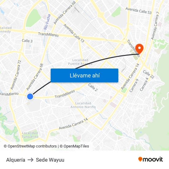 Alquería to Sede Wayuu map