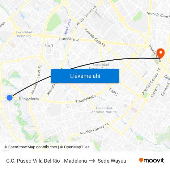 C.C. Paseo Villa Del Río - Madelena to Sede Wayuu map