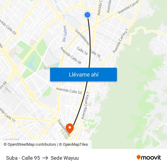 Suba - Calle 95 to Sede Wayuu map