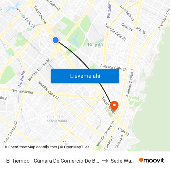 El Tiempo - Cámara De Comercio De Bogotá to Sede Wayuu map