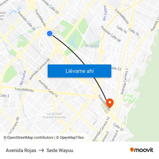 Avenida Rojas to Sede Wayuu map