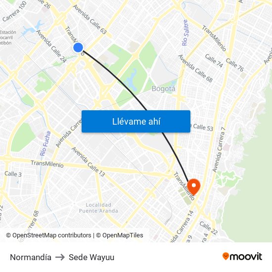 Normandía to Sede Wayuu map