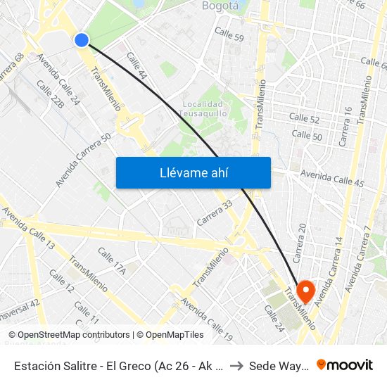Estación Salitre - El Greco (Ac 26 - Ak 68) to Sede Wayuu map