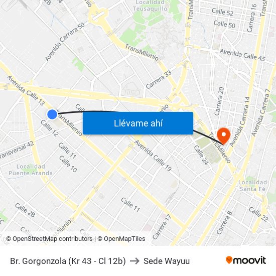 Br. Gorgonzola (Kr 43 - Cl 12b) to Sede Wayuu map