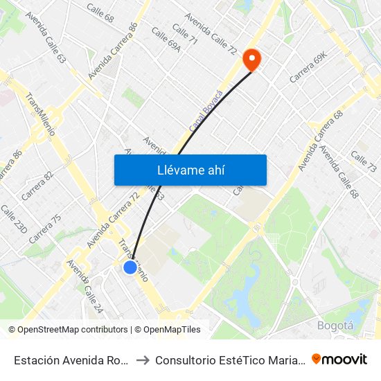 Estación Avenida Rojas (Ac 26 - Kr 69d Bis) (B) to Consultorio EstéTico Maria Alexandra Vargas Salud y Belleza map