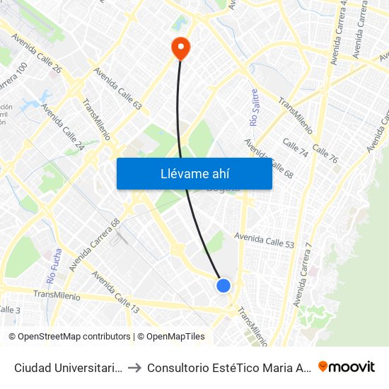 Ciudad Universitaria - Lotería De Bogotá to Consultorio EstéTico Maria Alexandra Vargas Salud y Belleza map