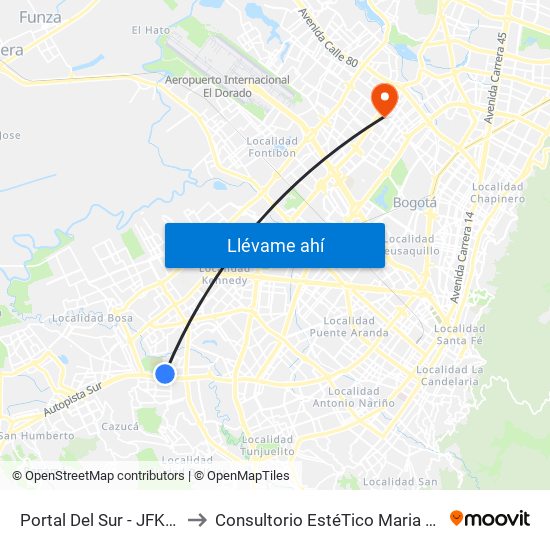 Portal Del Sur - JFK Cooperativa Financiera to Consultorio EstéTico Maria Alexandra Vargas Salud y Belleza map