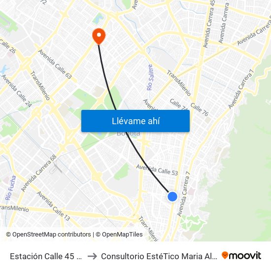 Estación Calle 45 (Ac 45 - Av. Caracas) to Consultorio EstéTico Maria Alexandra Vargas Salud y Belleza map