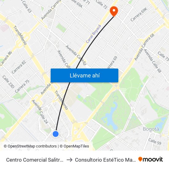 Centro Comercial Salitre Plaza (Av. La Esperanza - Kr 68b) to Consultorio EstéTico Maria Alexandra Vargas Salud y Belleza map