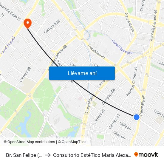 Br. San Felipe (Ac 72 - Kr 17) to Consultorio EstéTico Maria Alexandra Vargas Salud y Belleza map