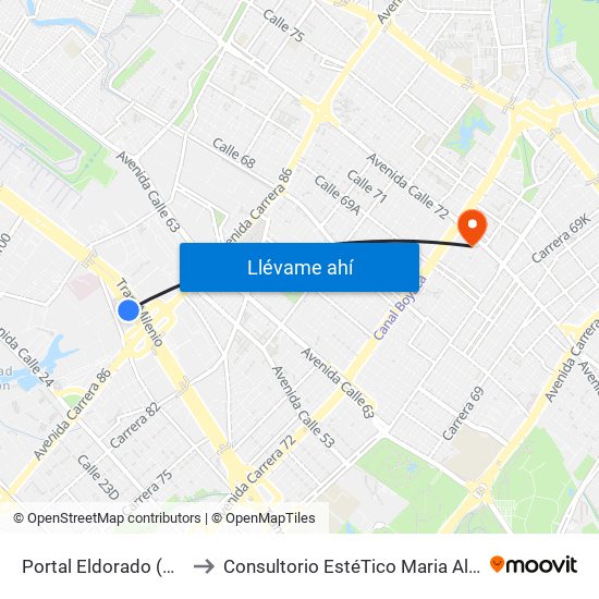 Portal Eldorado (Ac 26 - Av. C. De Cali) to Consultorio EstéTico Maria Alexandra Vargas Salud y Belleza map