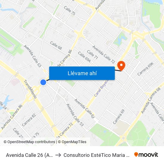 Avenida Calle 26 (Av. C. De Cali - Cl 51) (A) to Consultorio EstéTico Maria Alexandra Vargas Salud y Belleza map