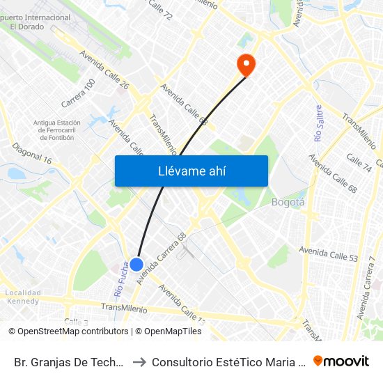 Br. Granjas De Techo (Av. Centenario - Kr 65) to Consultorio EstéTico Maria Alexandra Vargas Salud y Belleza map