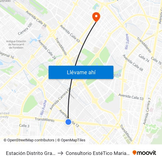 Estación Distrito Grafiti (Av. Américas - Kr 53a) to Consultorio EstéTico Maria Alexandra Vargas Salud y Belleza map