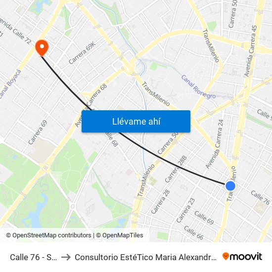 Calle 76 - San Felipe to Consultorio EstéTico Maria Alexandra Vargas Salud y Belleza map