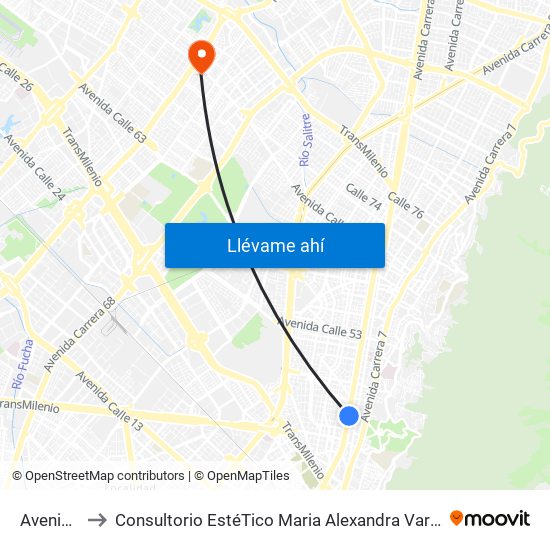Avenida 39 to Consultorio EstéTico Maria Alexandra Vargas Salud y Belleza map