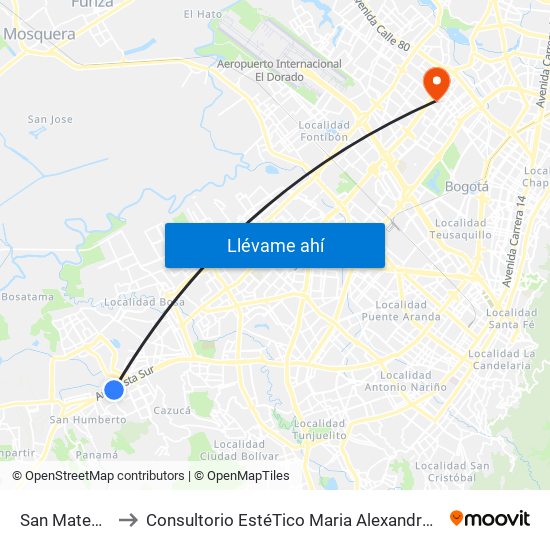 San Mateo - Unisur to Consultorio EstéTico Maria Alexandra Vargas Salud y Belleza map