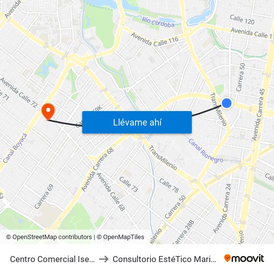 Centro Comercial Iserra 100 (Ac 100 - Kr 54) (B) to Consultorio EstéTico Maria Alexandra Vargas Salud y Belleza map