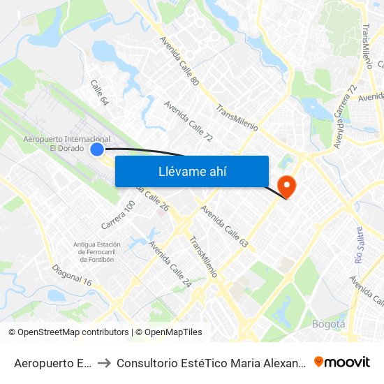 Aeropuerto Eldorado (B) to Consultorio EstéTico Maria Alexandra Vargas Salud y Belleza map