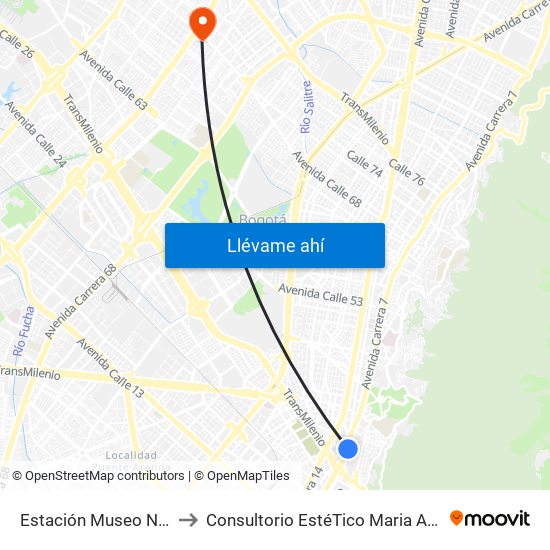 Estación Museo Nacional (Ak 7 - Cl 29) to Consultorio EstéTico Maria Alexandra Vargas Salud y Belleza map