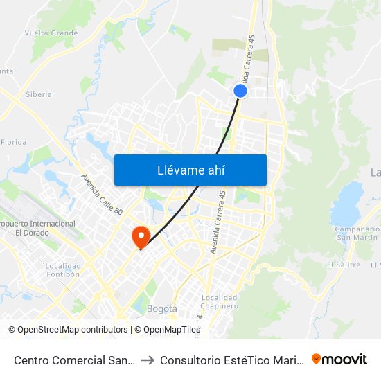 Centro Comercial Santafé (Auto Norte - Cl 187) (B) to Consultorio EstéTico Maria Alexandra Vargas Salud y Belleza map